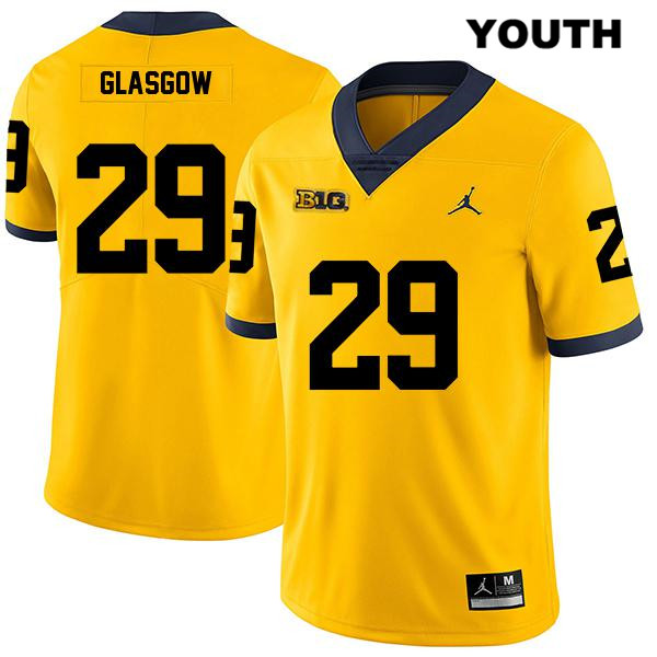 Youth NCAA Michigan Wolverines Jordan Glasgow #29 Yellow Jordan Brand Authentic Stitched Legend Football College Jersey GT25W64MP